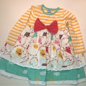 Colorful Striped Dress with Red Bow